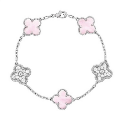 Diamante Pink Cleef Charm Bracelet | Silver