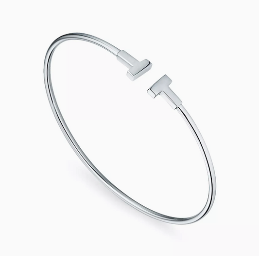 T Bangle | 18k White Gold Plated